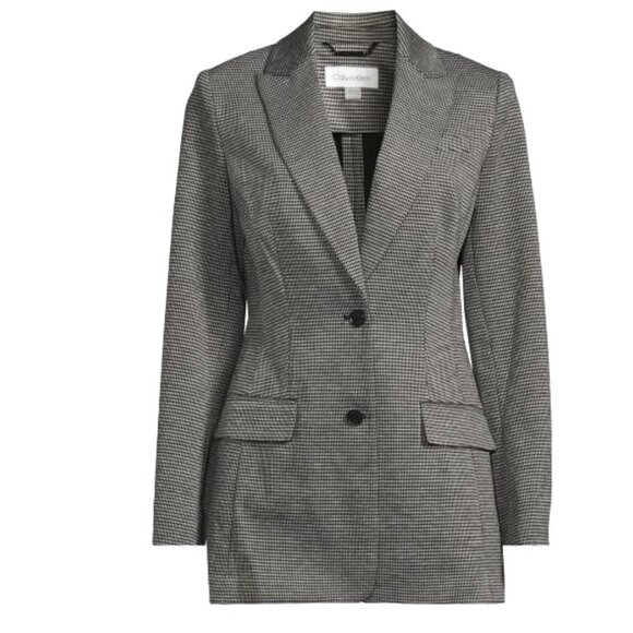Calvin Klein Women's Houndstooth Peak Lapel Blazer Plus Size 14W Gray $179 nwt - Picture 4 of 15